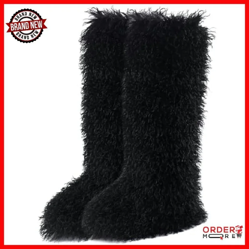 Faux Fur Tall Winter Boots, Knee-High Fluffy Boots for Women & Girls